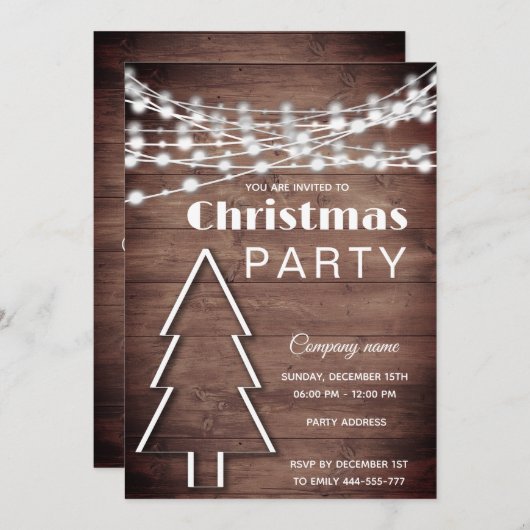 Invitation Feux de Noël en bois rustique (Devant / Derrière)