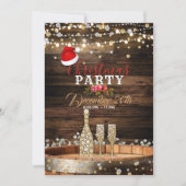 Invitation Feux de tonneau en bois rustique Champagne Noël (Devant)