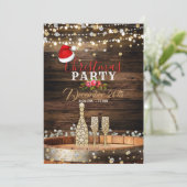 Invitation Feux de tonneau en bois rustique Champagne Noël (Debout devant)