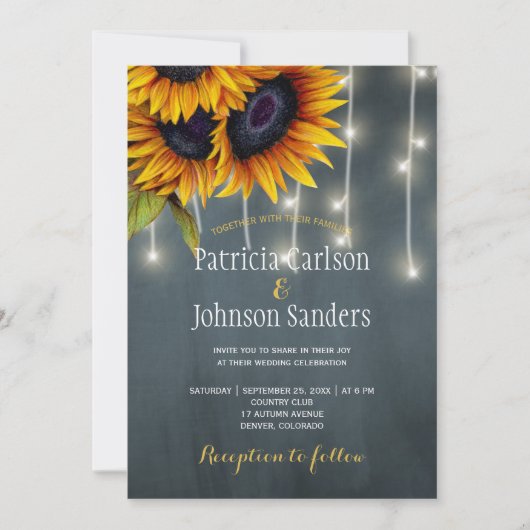 Invitation Feux rustiques tournesol marine mariage de tableau (Devant)