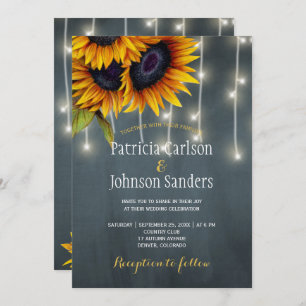 Invitation Feux rustiques tournesol marine mariage de tableau