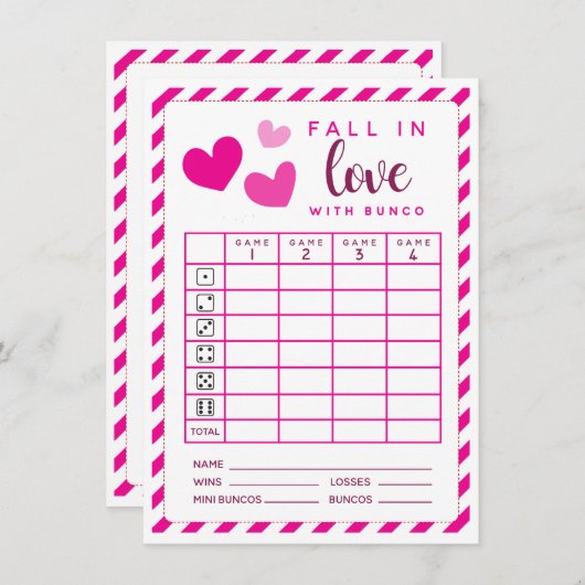 Invitation Février Bunco Fall In Love double face scorecard (Devant / Derrière)