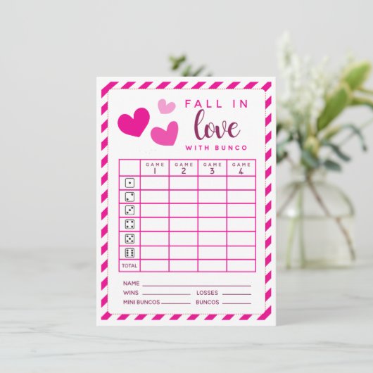 Invitation Février Bunco Fall In Love double face scorecard (Debout devant)