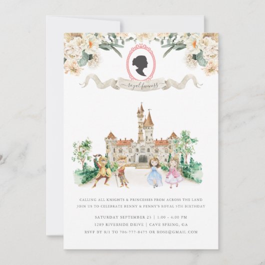 Invitation Fiabilité royale | Twins Fairy Tale Anniversaire (Devant)