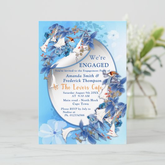 Invitation Fiançailles à fleurs de lune (Debout devant)