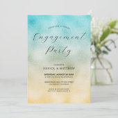 Invitation Fiançailles Aqua et Gold Ombre Foil (Debout devant)