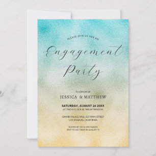 Invitation Fiançailles Aqua et Gold Ombre Foil