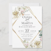 Invitation FIANÇAILLES | Aquarelle bleu ivoire Florale (Devant)