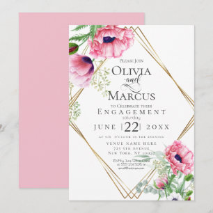 Invitation Fiançailles Aquarelle Coquelicots Roses