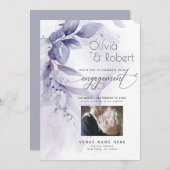 Invitation Fiançailles | Aquarelle Dusty Plum Violet Foliet (Devant / Derrière)