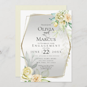 Invitation FIANÇAILLES   Aquarelle Ivoire Jaune Blush Roses