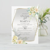 Invitation FIANÇAILLES | Aquarelle Ivoire Jaune Blush Roses (Debout devant)