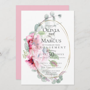 Invitation FIANÇAILLES   Aquarelle Pink Popptus Eucalyptus