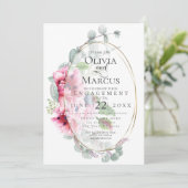 Invitation FIANÇAILLES | Aquarelle Pink Popptus Eucalyptus (Debout devant)