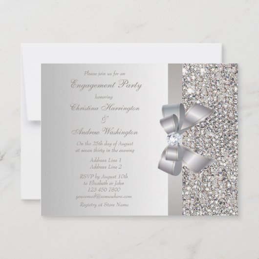 Invitation Fiançailles argenté imprimé de paillettes, d'arc (Dos)