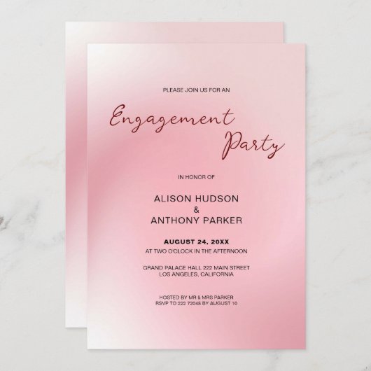 Invitation Fiançailles Arrière - plan rose Ombre (Devant / Derrière)
