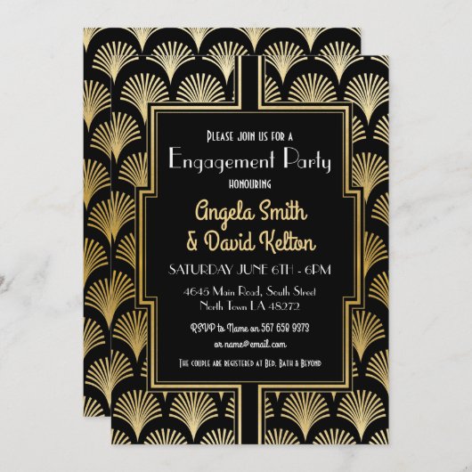 Invitation Fiançailles Art Déco Gatsby 1920 OR (Devant / Derrière)