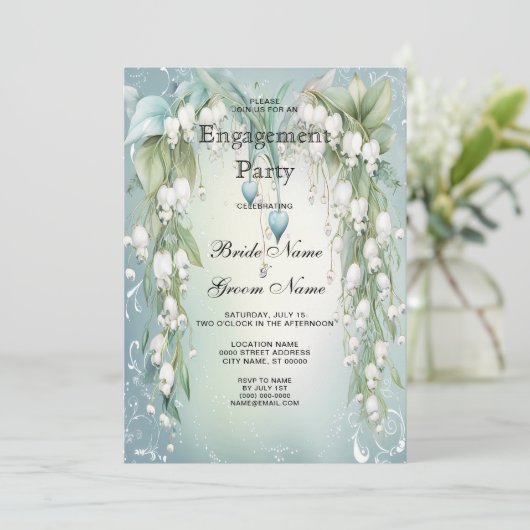 Invitation Fiançailles au lis de la vallée à l'aquarelle (Debout devant)