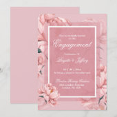 Invitation Fiançailles au pivoine rose (Devant / Derrière)