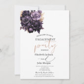 Invitation Fiançailles aux Élégantes Roses Violet Foncé (Devant)