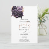 Invitation Fiançailles aux Élégantes Roses Violet Foncé (Debout devant)