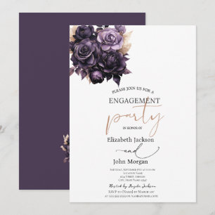 Invitation Fiançailles aux Élégantes Roses Violet Foncé