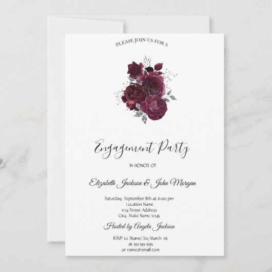 Invitation Fiançailles aux Roses de Bourgogne (Devant)
