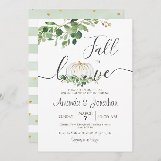 Invitation Fiançailles blanc Citrouille vert fleuri fête (Devant / Derrière)