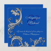 Invitation Fiançailles bleu d'anniversaire de noces d'argent (Devant / Derrière)