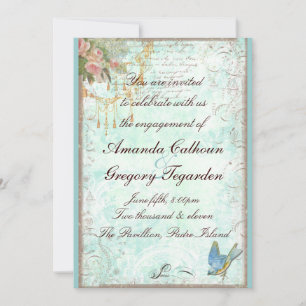 Invitation Fiançailles Bluebird & Pink Roses