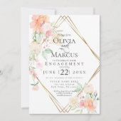 Invitation Fiançailles Blush Cream Coral Spring Bouquet flora (Devant)