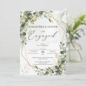 Invitation Fiançailles boho géométrique vert verdoyant or (Debout devant)