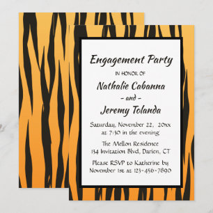 Invitation Fiançailles Boho Rayures de Tigre Noir Or Mariage