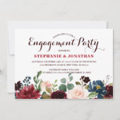 Invitation Fiançailles Boho Russe Floral de la Marine Rouge d (Devant)