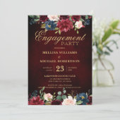 Invitation Fiançailles Boho Russe Floral de la Marine Rouge d (Debout devant)