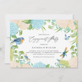 Invitation Fiançailles botanique bleu et blanc Hydrangeas (Devant)