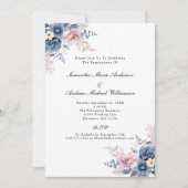 Invitation Fiançailles botanique bleu pâle rose rose (Devant)