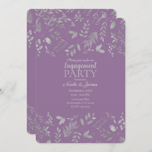 Invitation Fiançailles botanique Feuille Lilac Purple Silver