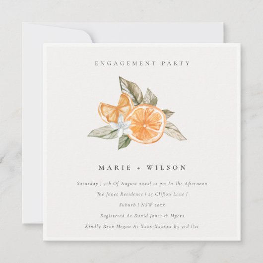 Invitation Fiançailles botanique orange minimal (Devant)