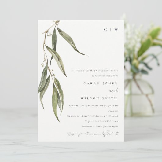 Invitation Fiançailles botanique simple d'Eucalyptus (Debout devant)