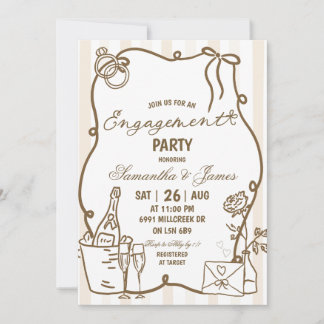 Invitation Fiançailles Champagne Manuscrites Gribouillées Bei