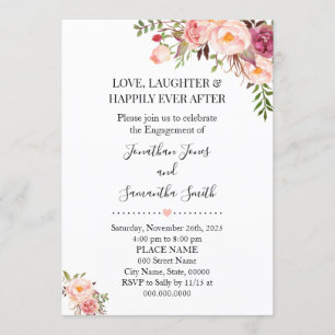 Invitation Fiançailles chic chic boho rose romantique