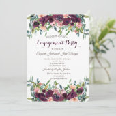 Invitation Fiançailles chic de fleurs bordeaux (Debout devant)