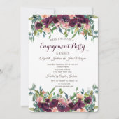 Invitation Fiançailles chic de fleurs bordeaux (Devant)