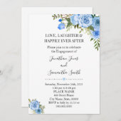 Invitation fiançailles chic de style boho floral bleu romanti (Devant / Derrière)