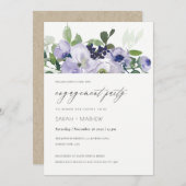 Invitation Fiançailles chic violet violet fleuri (Devant / Derrière)