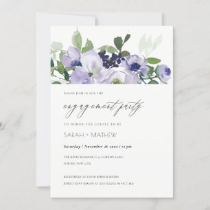 Invitation Fiançailles chic violet violet fleuri