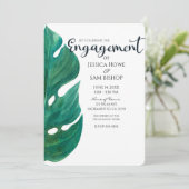 Invitation Fiançailles classique blanc et vert à feuilles tro (Debout devant)