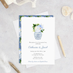 Invitation Fiançailles classique Mariage bleu blanc Ginger Ja