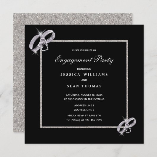 Invitation Fiançailles Classy Diamond Mariage Argent (Devant / Derrière)
